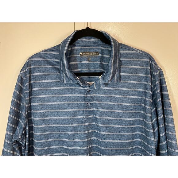 TWO Pebble Beach Blue & White Striped Short Sleeve Dry-Luxe Performance Polo XL - Picture 5 of 11